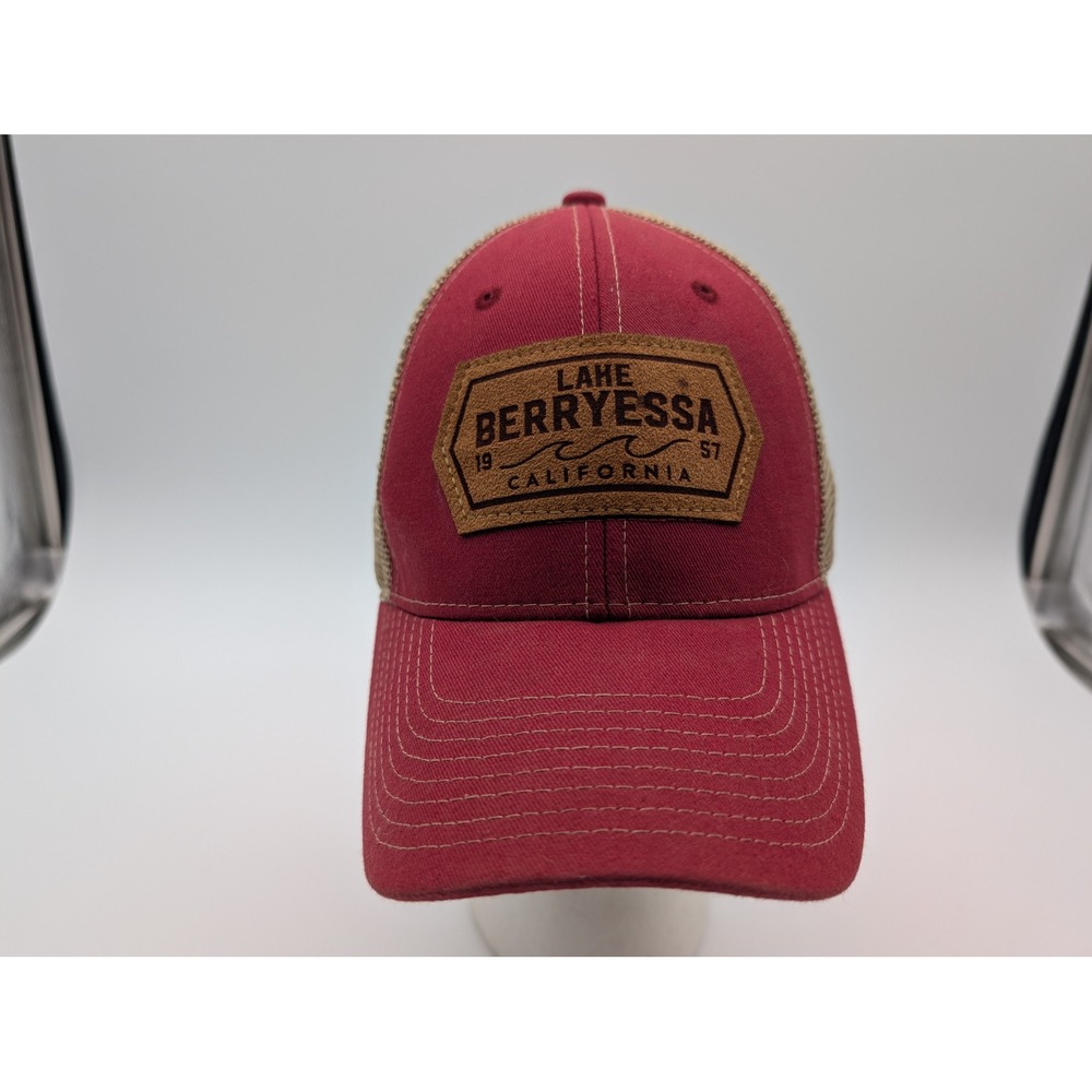 Artisans Lake Berryessa California Trucker Hat Maroon Tan Snapback Mesh Cap